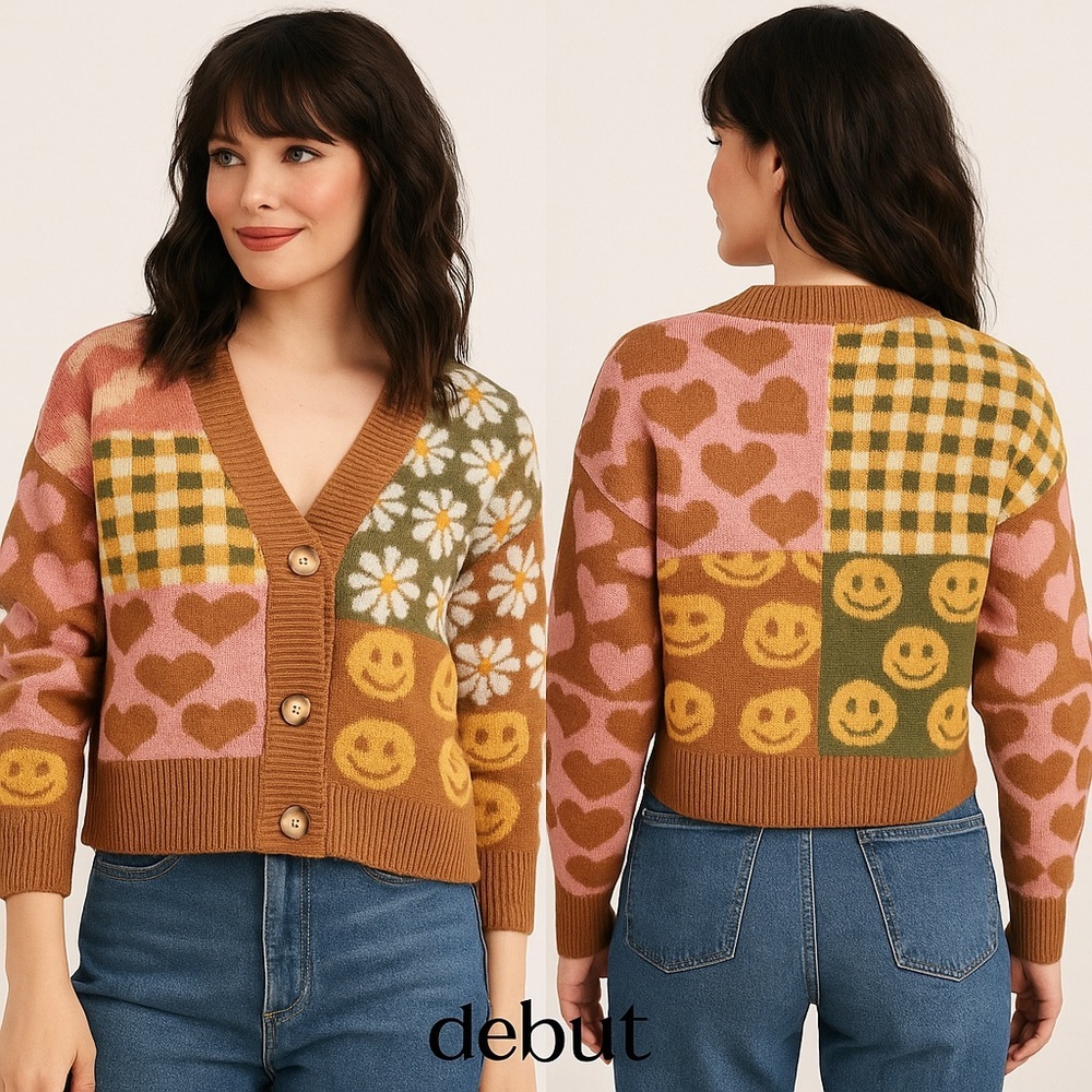 Debut, Retro Throw-back Cardigan Sweater, Adorable Flower-Child Vibe, Size XS - Picture 5 of 9
